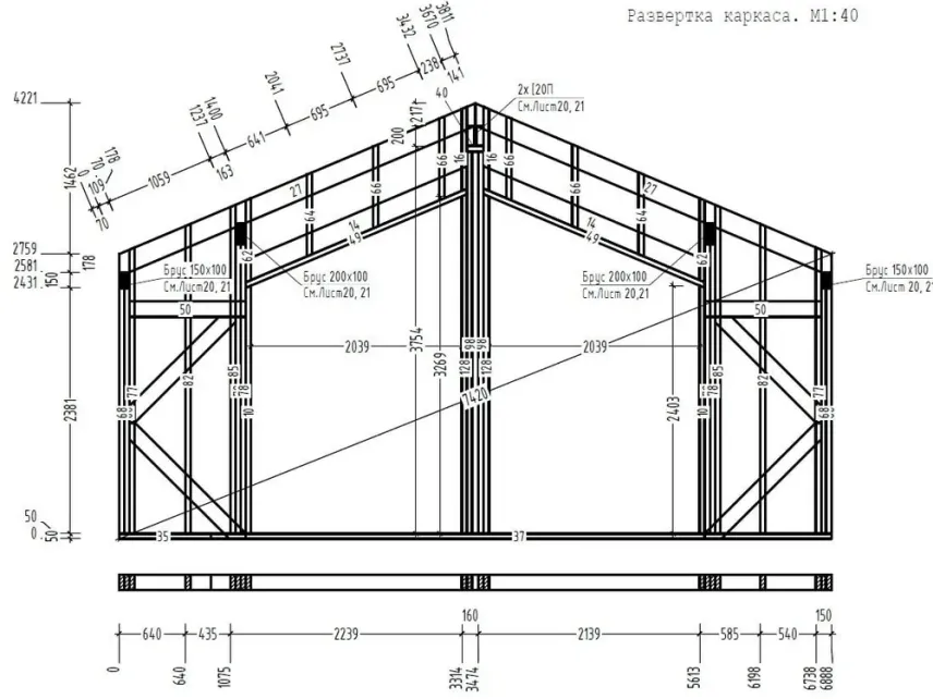 Готовий проект одноповерхового 3-кімнатного каркасного барнхаус будинку 72.5 кв.м.