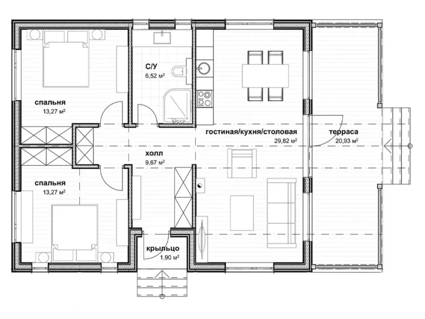 Готовий архітектурний проект КД BARNHOUSE Midi 12.7x8.5 м