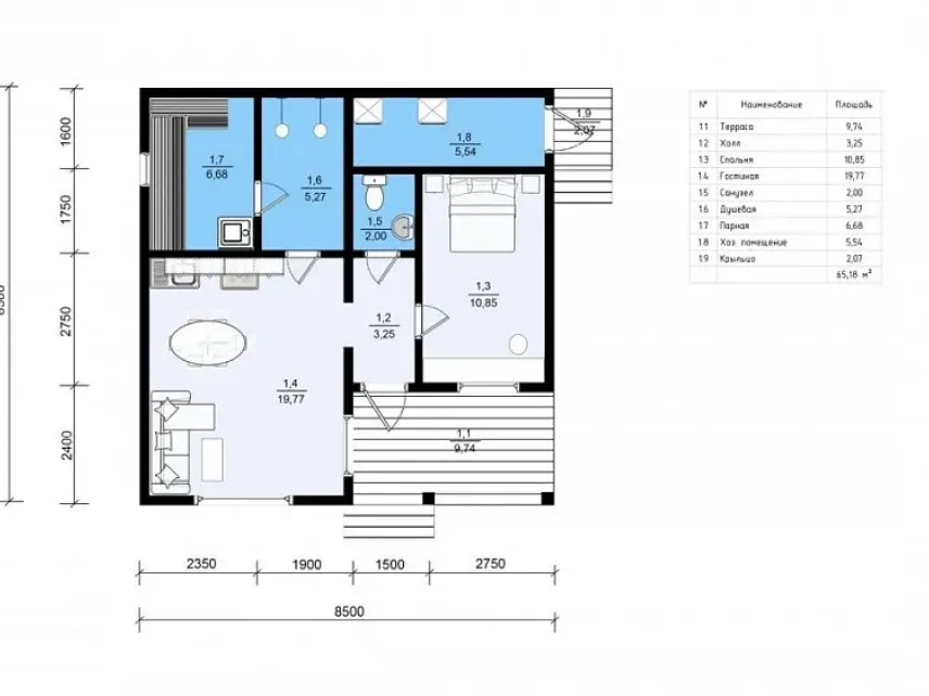 Архітектурне рішення каркасного будинку Памір, 8,5 * 8,5 м, 53 м.кв.
